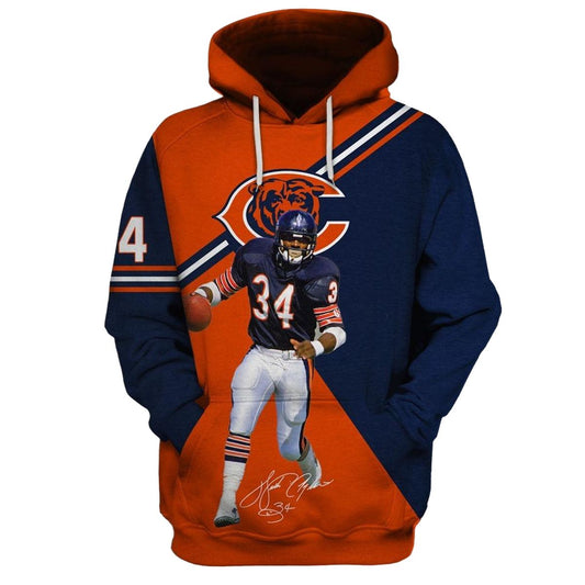 Chicago Bears Walter Payton 34 Signature Blue And Orange AOP Hoodie -  Moonbestprint