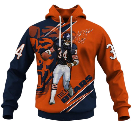 Chicago Bears Walter Payton 34 with Signature AOP Hoodie -  Moonbestprint