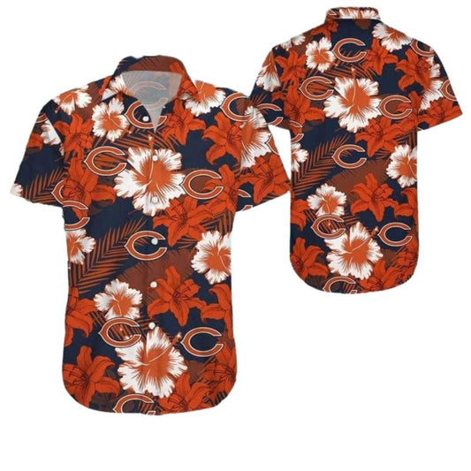 Chicago Bears White And Orange Hibiscus Floral Hawaiian Shirt - Moonbestprint