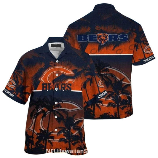 Chicago Bears With Palm Tree And Sunset Look Hawaiian Shirt - Moonbestprint
