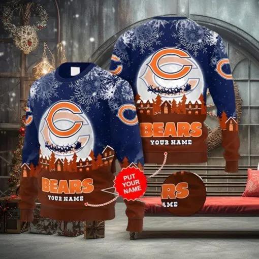 Chicago Bears Xmas Night Personalized Ugly Christmas Sweater, NFL Chritsmas Sweater Moonbestprint