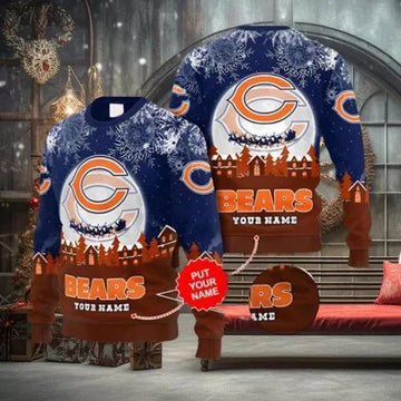 Chicago Bears Xmas Night Personalized Ugly Christmas Sweater, NFL Chritsmas Sweater Moonbestprint