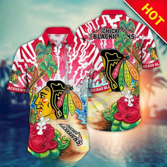 Chicago Blackhawks Aloha Island Hawaii Shirt, NHL Hawaiian Shirt Moonbestprint