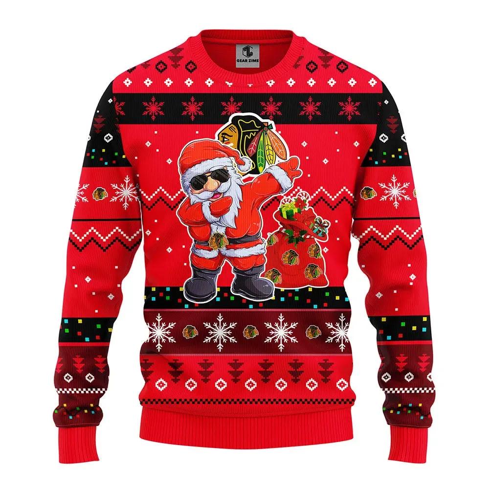 Chicago Blackhawks Dabbing Santa Claus Ugly Christmas Sweater, NHL Christmas Sweater Moonbestprint