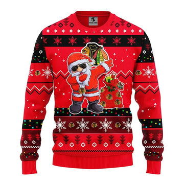 Chicago Blackhawks Dabbing Santa Claus Ugly Christmas Sweater, NHL Christmas Sweater Moonbestprint