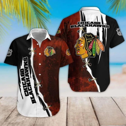 Chicago Blackhawks Dark Orange Native Hawaiian Shirt, NHL Hawaiian Shirt Moonbestprint
