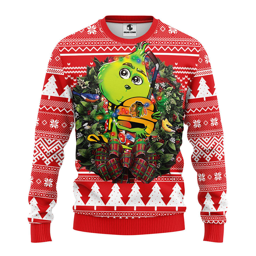 Chicago Blackhawks Grinch Hug Ugly Christmas Sweater, Grinch Xmas Sweater Moonbestprint