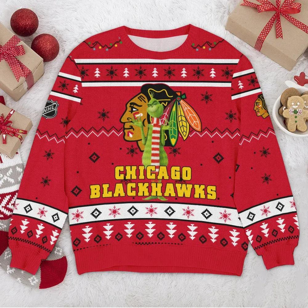 Chicago Blackhawks Grinch NHL Ugly Christmas Sweater, NHL Christmas Sweater Moonbestprint