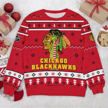 Chicago Blackhawks Grinch NHL Ugly Christmas Sweater, NHL Christmas Sweater Moonbestprint