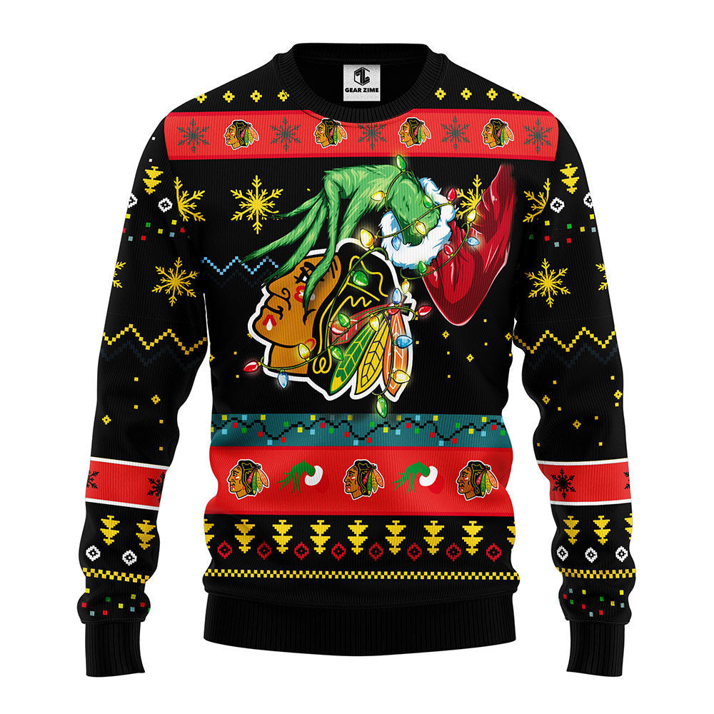 Chicago Blackhawks Grinch Ugly Christmas Sweater, Grinch Xmas Sweater Moonbestprint