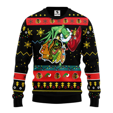 Chicago Blackhawks Grinch Ugly Christmas Sweater, Grinch Xmas Sweater Moonbestprint
