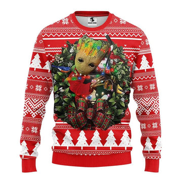 Chicago Blackhawks Groot Hug Ugly Christmas Sweater, NHL Christmas Sweater Moonbestprint