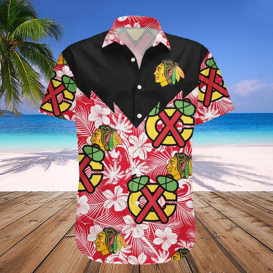 Chicago Blackhawks Hawaiian Shirt Tropical Seamless- NHL, NHL Hawaiian Shirt Moonbestprint