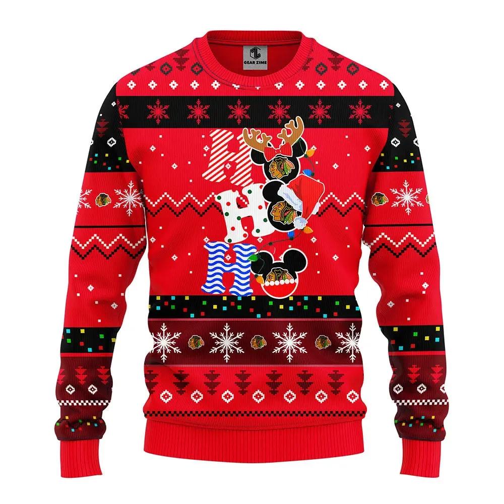 Chicago Blackhawks Hohoho Ugly Christmas Sweater, NHL Christmas Sweater Moonbestprint