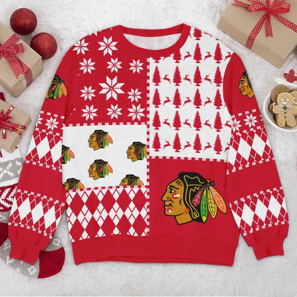 Chicago Blackhawks NHL Ugly Christmas Sweater, NHL Christmas Sweater Moonbestprint