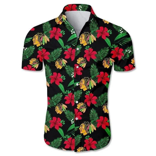 Chicago Blackhawks Red Hibiscus Tropical Hawaiian Shirt, NHL Hawaiian Shirt Moonbestprint