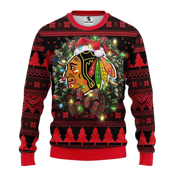 Chicago Blackhawks Santa Hat Ugly Christmas Sweater, NHL Christmas Sweater Moonbestprint