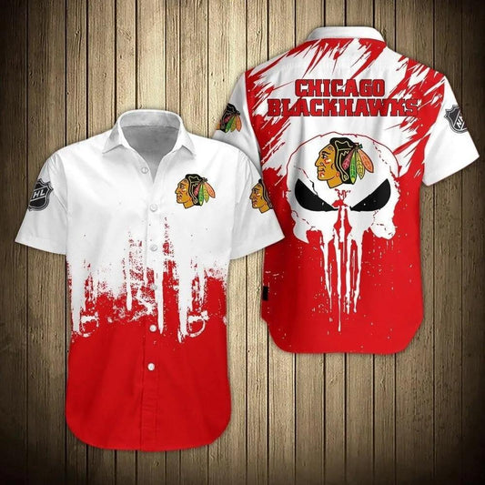 Chicago Blackhawks Skull Hawaiian Shirt, NHL Hawaiian Shirt Moonbestprint