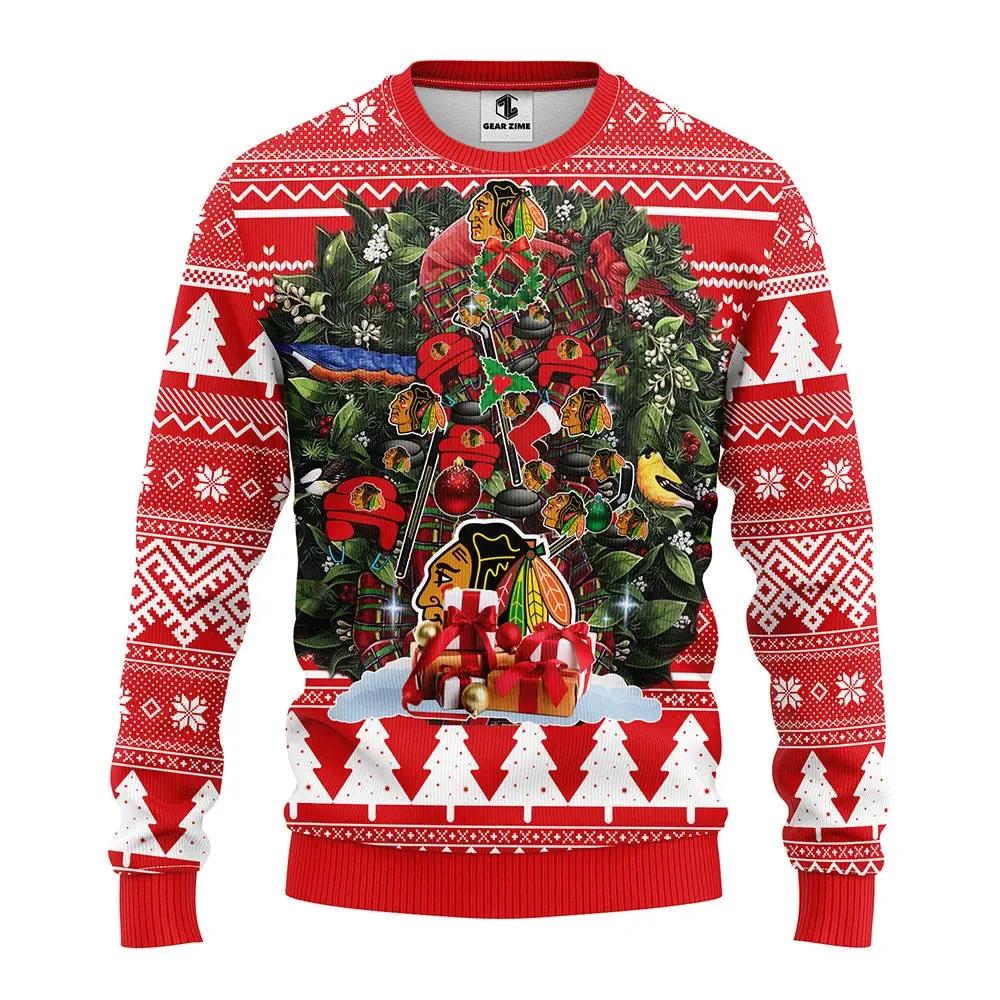 Chicago Blackhawks Tree Ball Christmas Ugly Christmas Sweater, NHL Christmas Sweater Moonbestprint