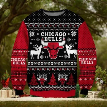 Chicago Bulls Big Logo Ugly Christmas Sweater, NBA Chritsmas Sweater Moonbestprint