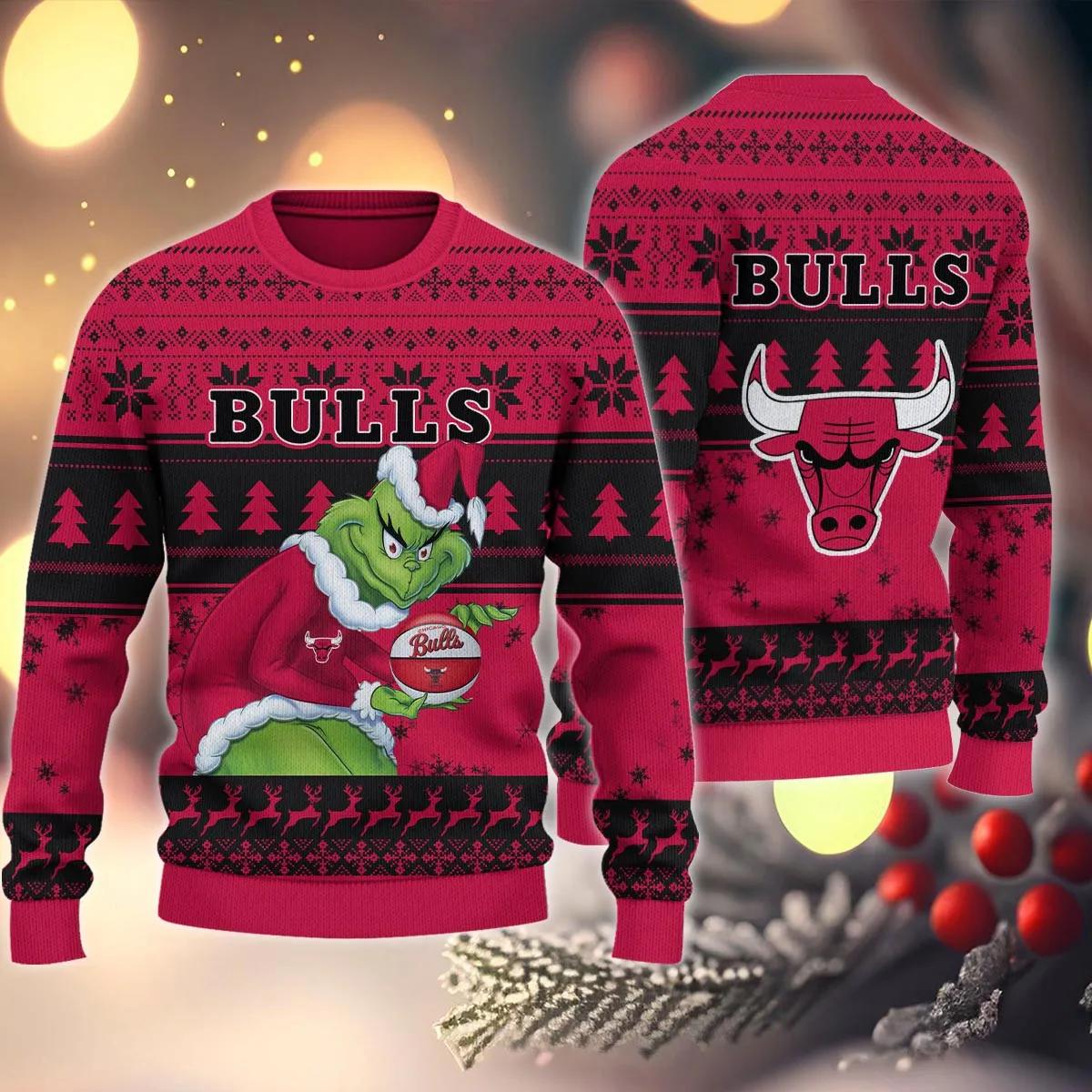 Chicago Bulls Grinch Stolen Ugly Christmas Sweater, NBA Chritsmas Sweater Moonbestprint