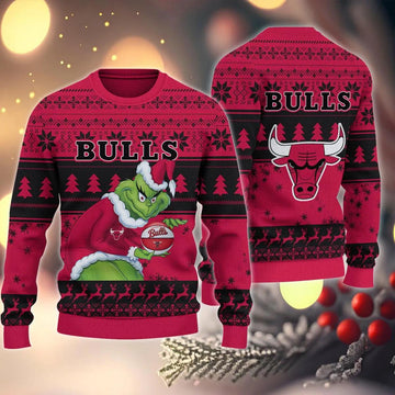 Chicago Bulls Grinch Stolen Ugly Christmas Sweater, NBA Chritsmas Sweater Moonbestprint
