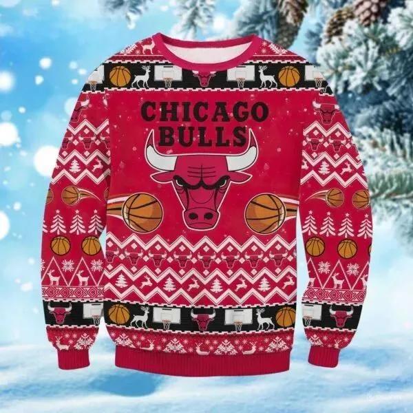 Chicago Bulls NBA Ugly Christmas Sweater, NBA Chritsmas Sweater Moonbestprint