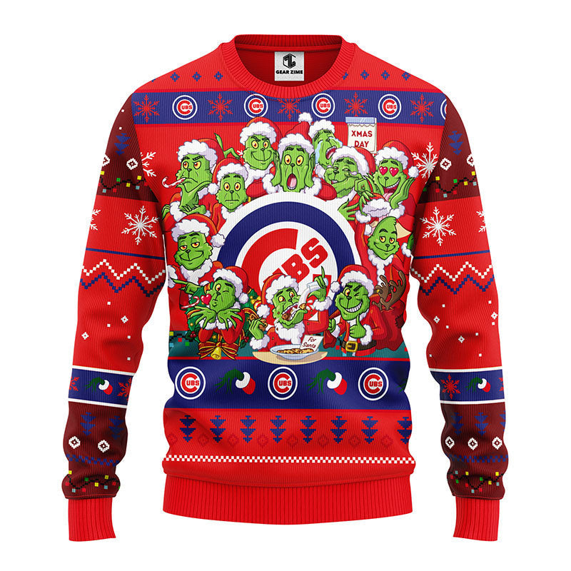 Chicago Cubs 12 Grinch Xmas Day Ugly Christmas Sweater, Grinch Xmas Sweater Moonbestprint