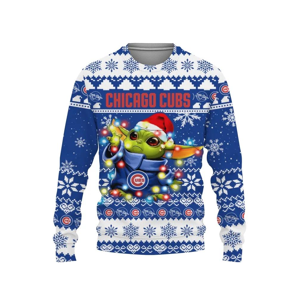 Chicago Cubs Baby Yoda Star Wars Ugly Christmas Sweater, MLB Christmas Sweater Moonbestprint