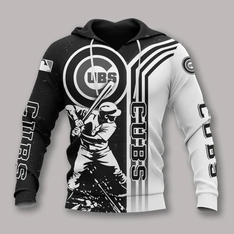 Chicago Cubs  Black And White All Over Print Apparel 2, MLB Hoodie Moonbestprint
