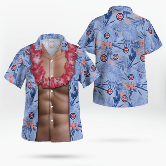 Chicago Cubs Chest Illusion Blue Aloha Hawaiian Shirt - Moonbestprint