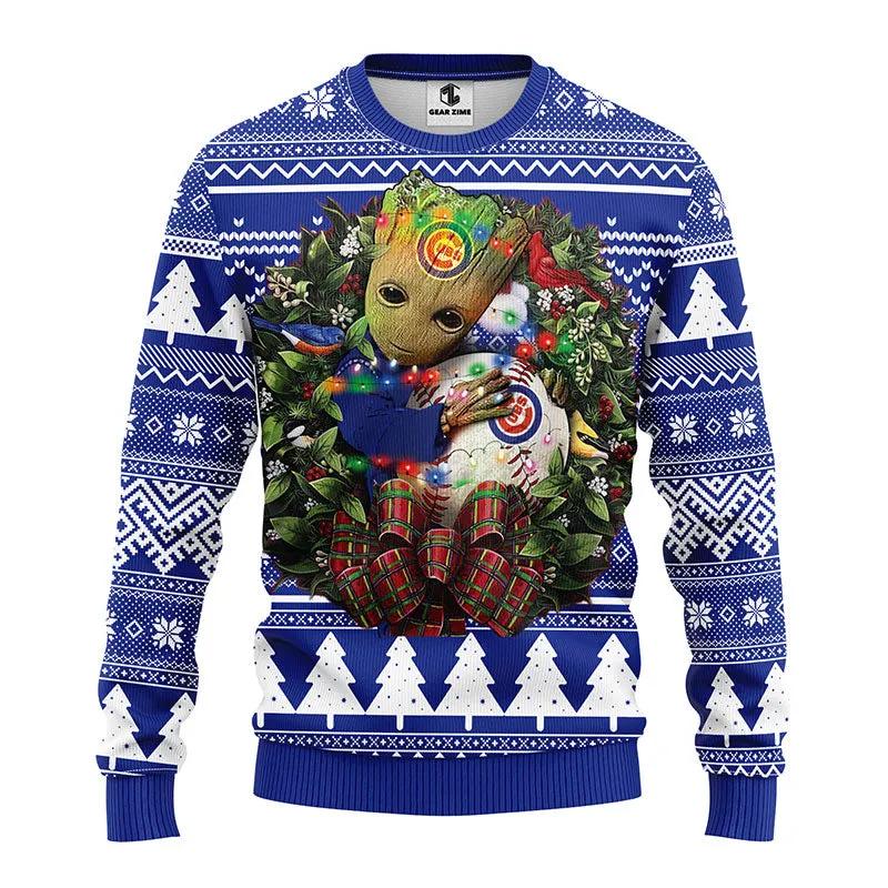 Chicago Cubs Groot Hug Ugly Christmas Sweater, MLB Christmas Sweater Moonbestprint