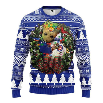 Chicago Cubs Groot Hug Ugly Christmas Sweater, MLB Christmas Sweater Moonbestprint