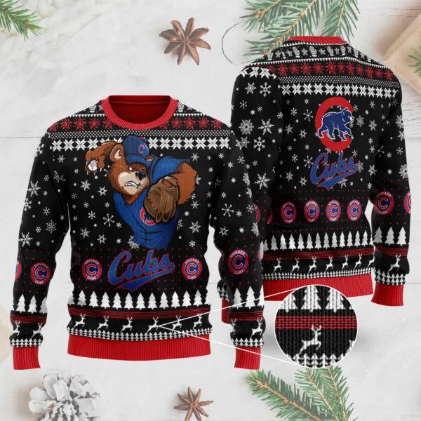Chicago Cubs Mascot Ugly Christmas Sweater, MLB Christmas Sweater Moonbestprint