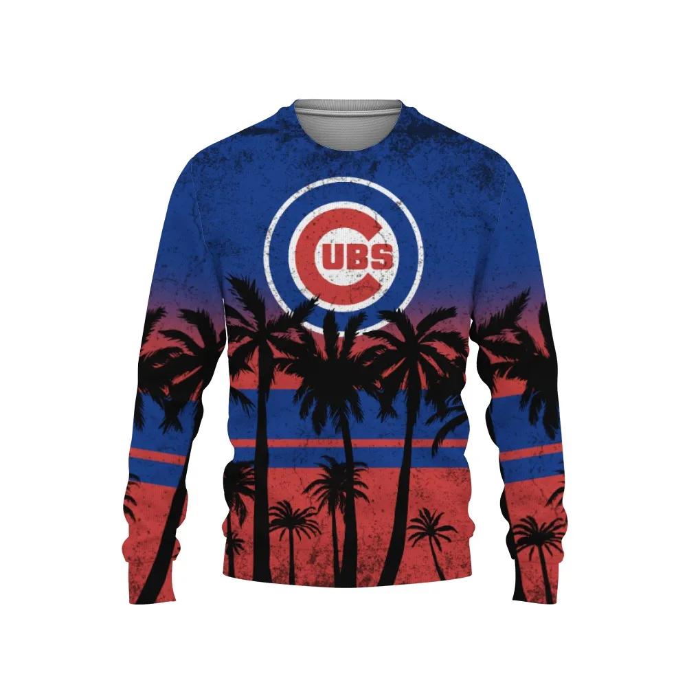 Chicago Cubs Tree Beach Ugly Christmas Sweater, MLB Christmas Sweater Moonbestprint