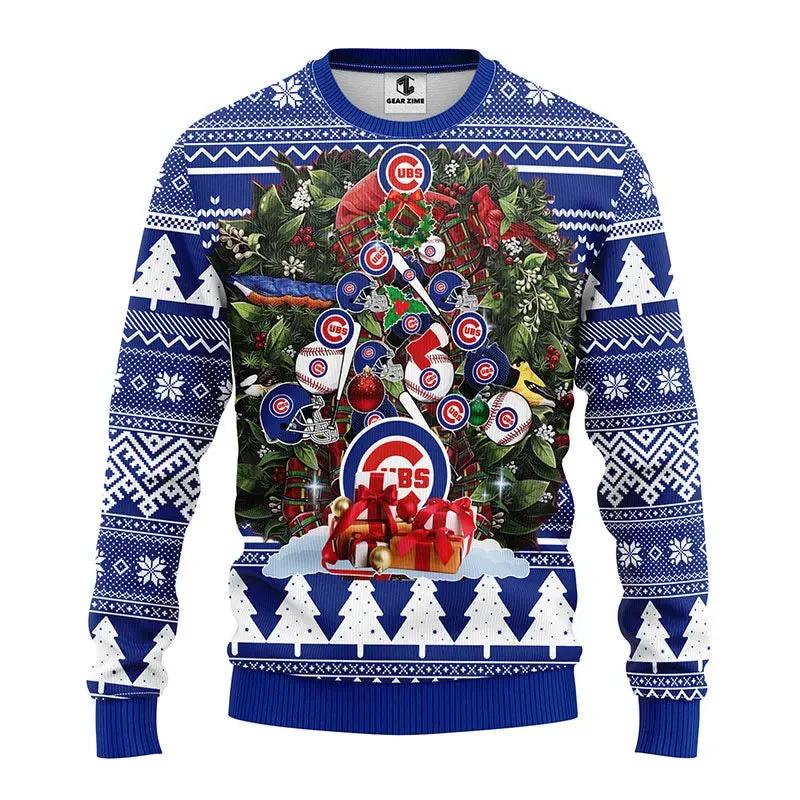 Chicago Cubs Tree Christmas Ugly Sweater, MLB Christmas Sweater Moonbestprint