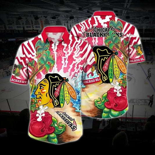 Chicago Hockey Hawaiian Shirt, Blackhawks Hawaiian Shirt, Ice Hockey Hawaiian Shirt 1, NHL Hawaiian Shirt Moonbestprint