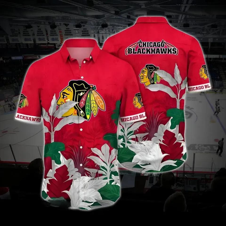 Chicago Hockey Hawaiian Shirt, Blackhawks Hawaiian Shirt, Ice Hockey Hawaiian Shirt 2, NHL Hawaiian Shirt Moonbestprint