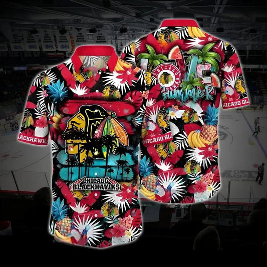 Chicago Hockey Hawaiian Shirt, Blackhawks Hawaiian Shirt, Ice Hockey Hawaiian Shirt 3, NHL Hawaiian Shirt Moonbestprint