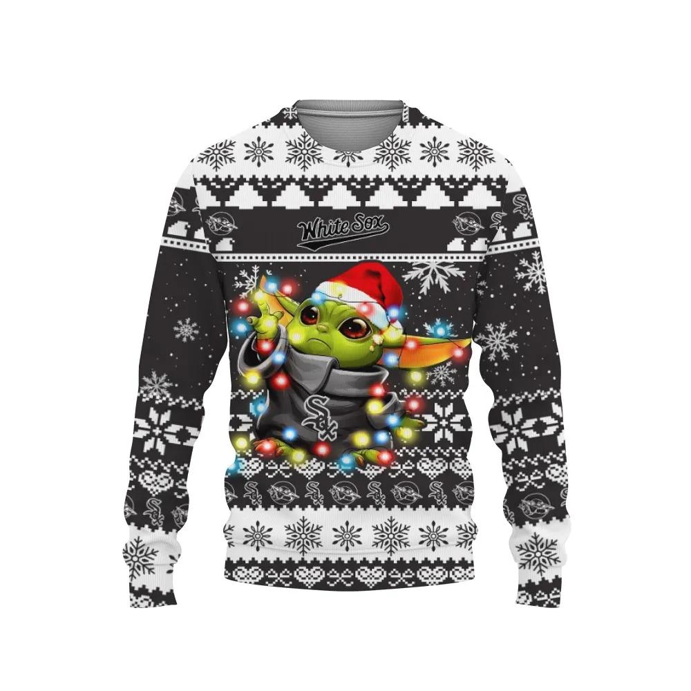 Chicago White Sox Baby Yoda Star Wars Ugly Christmas Sweater, MLB Christmas Sweater Moonbestprint