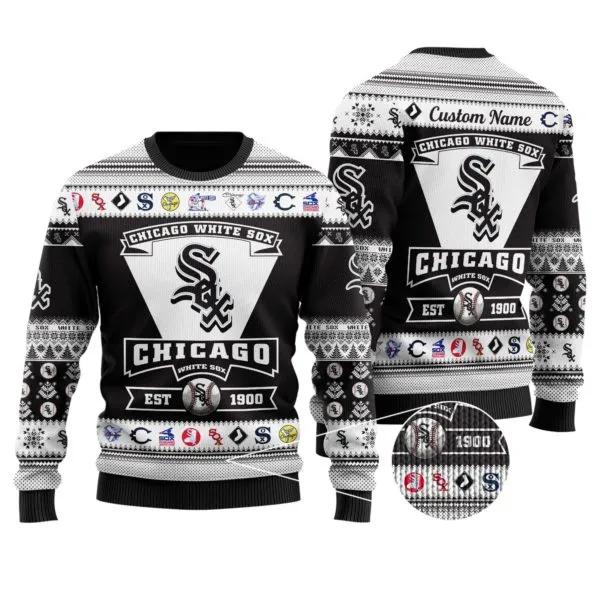 Chicago White Sox Custom Name Ugly Christmas Sweater, MLB Christmas Sweater Moonbestprint