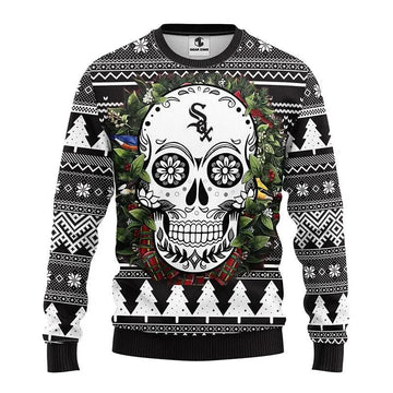 Chicago White Sox Skull Flower Ugly Christmas Sweater, MLB Christmas Sweater Moonbestprint