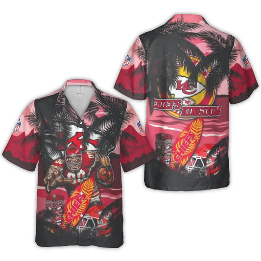 Chiefs Kingdom Kansas City Chiefs Tropical Tiki Surfboard Hawaiian Shirt - Moonbestprint