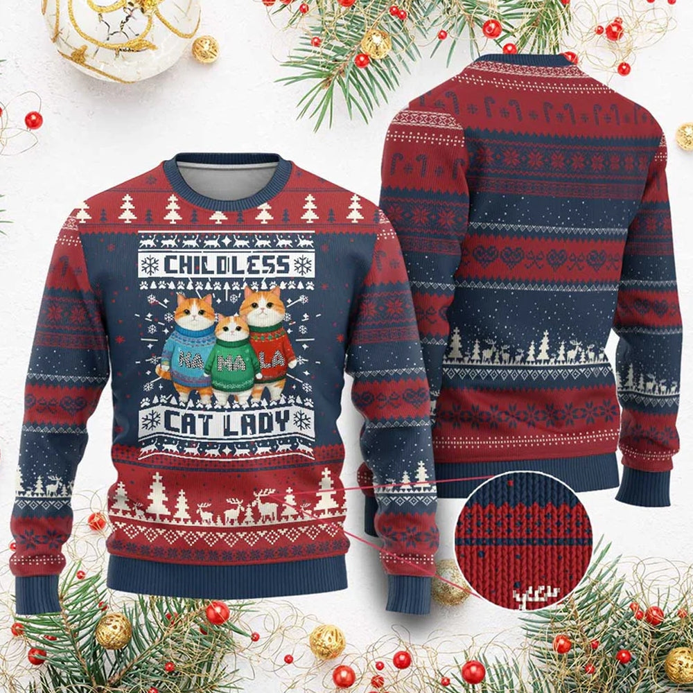 Childless Cat Lady Ugly Christmas Sweater - Moonbestprint