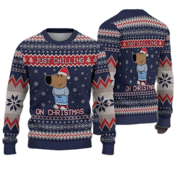 Chill Guy Just Chilling On Christmas Ugly Christmas Sweater - Moonbestprint