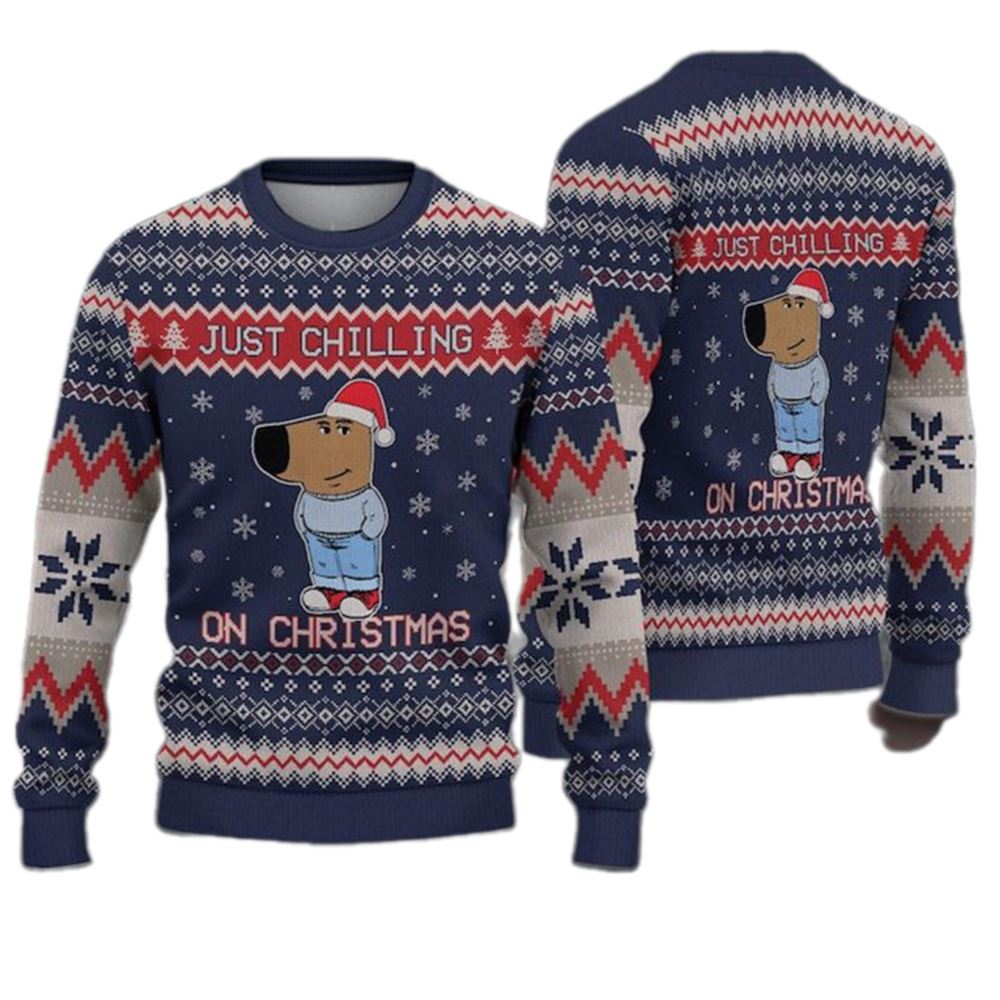 Chill Guy Just Chilling On Christmas Ugly Christmas Sweater - Moonbestprint