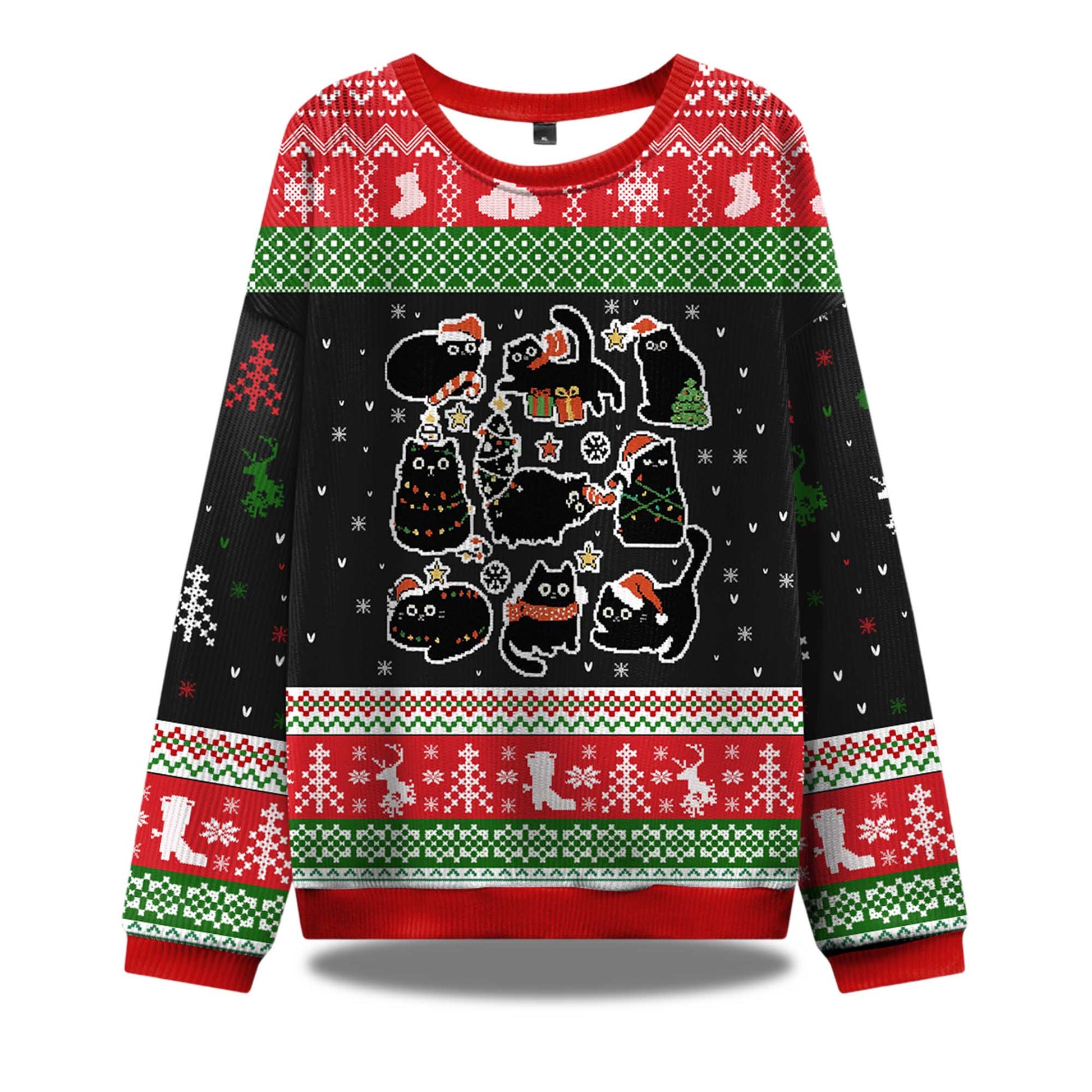 2026 Christmas Black Cat Ugly Christmas Sweater Moonbestprint