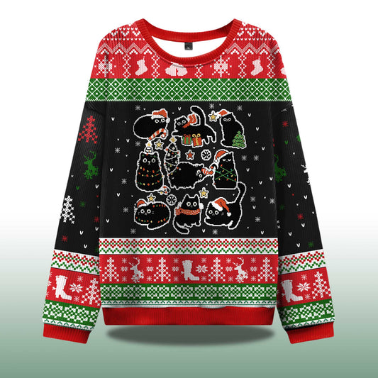 2026 Christmas Black Cat Ugly Christmas Sweater Moonbestprint