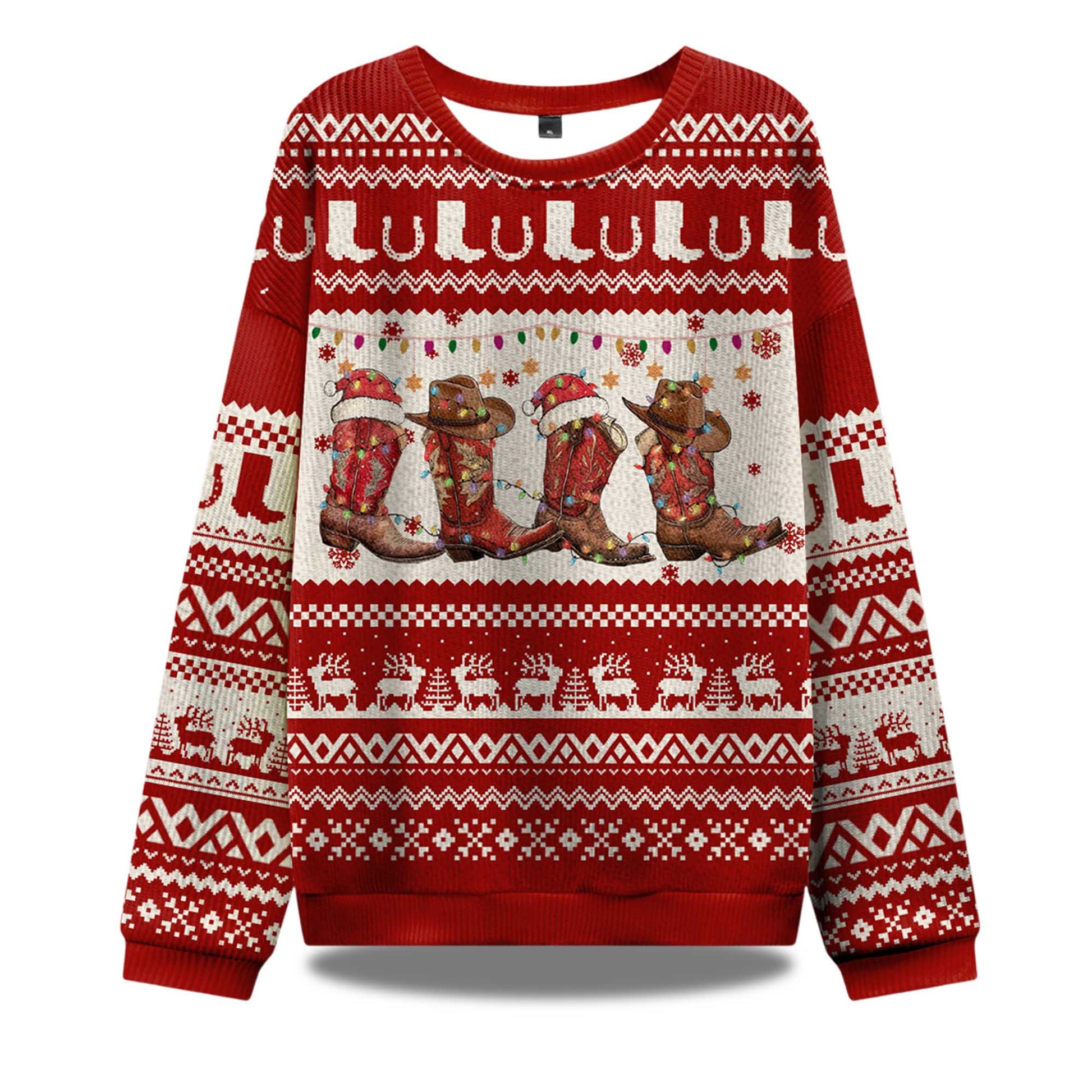2026 Christmas Cowgirl Boots Ugly Christmas Sweater Moonbestprint