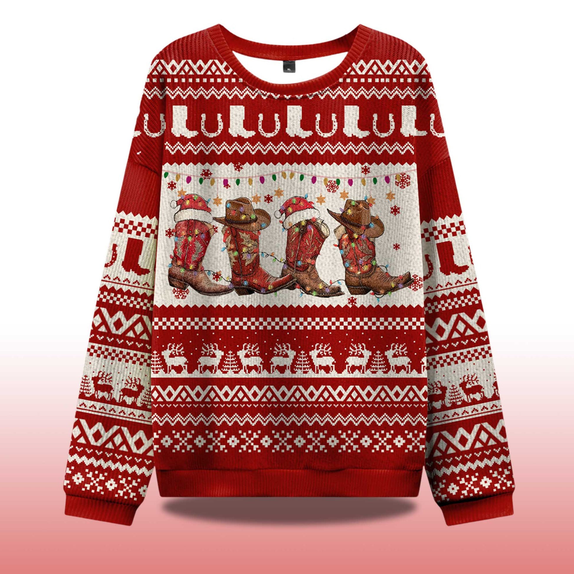 2026 Christmas Cowgirl Boots Ugly Christmas Sweater Moonbestprint